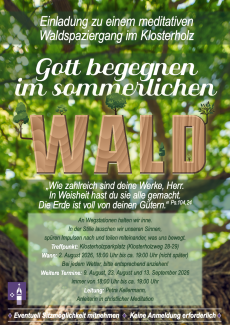 Meditativer Waldspaziergang 9.8., 23.8., 13.9. von 18-19 Uhr, Parkplatz Klosterholzweg 28-29